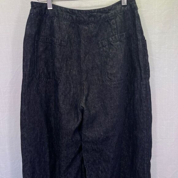 Poetry Blue Faux Wrap 100% Linen Wide Leg Chambray Cropped Culotte Pants Size 8 - Picture 6 of 12